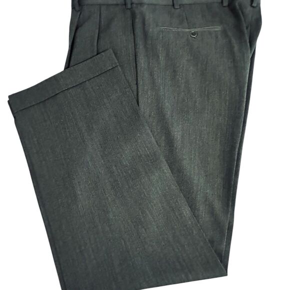 Brooks Brothers Gray Dress Pants Smooth Wool Cuffed Pleated Gray Mens 36 x 30.5 - Picture 2 of 15